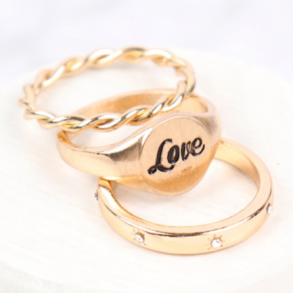 Set of 3 gold rings LOVE, New! So cute - Picture 1 of 12